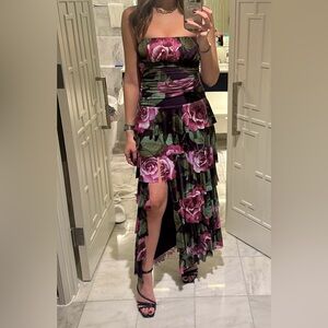 Lulu's Purple Floral Strapless Dress